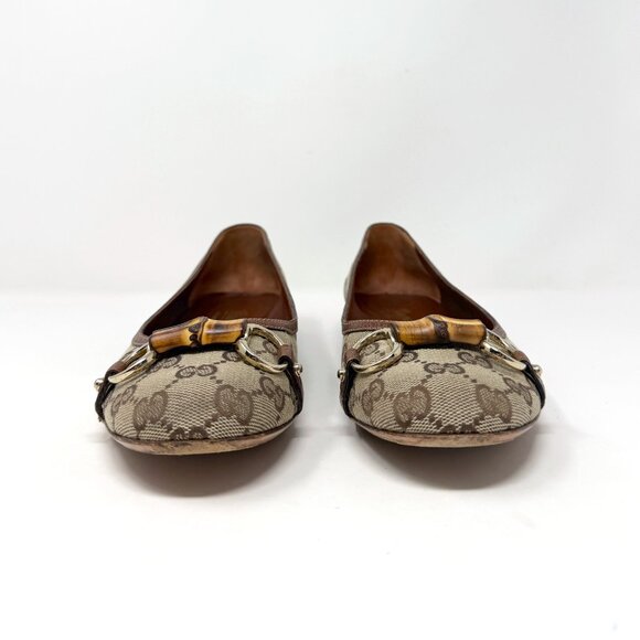 Vintage Gucci Bamboo Horsebit Ballet Flats GG Canvas US 8.5B - Picture 3 of 9